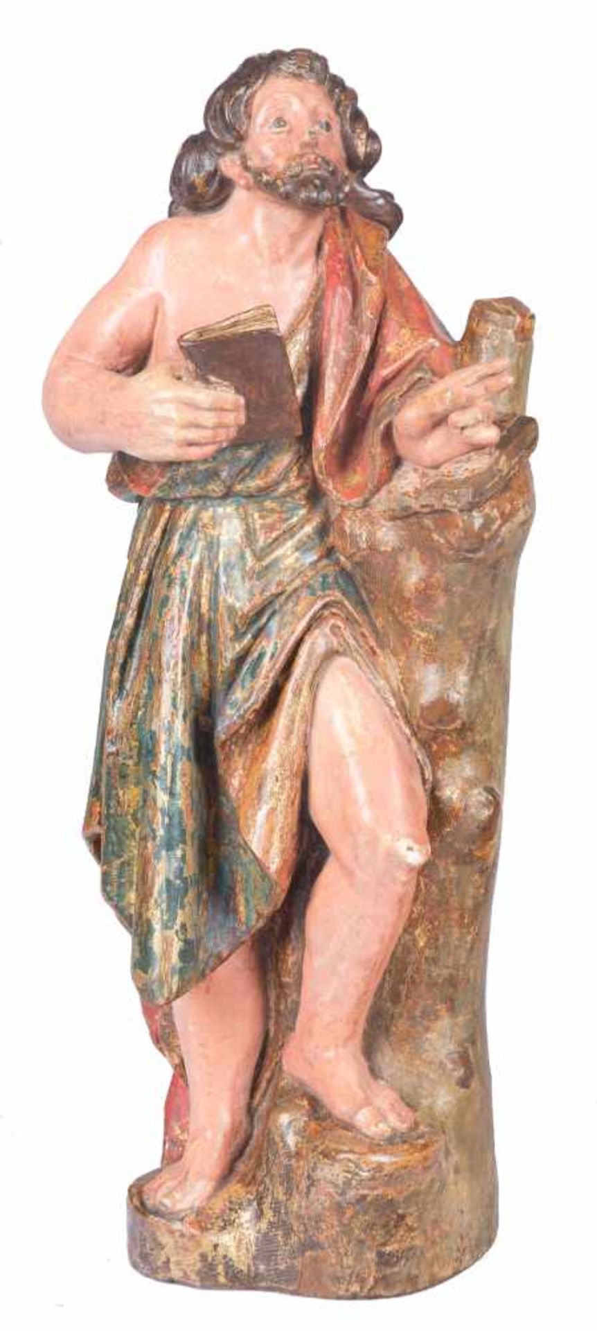 "Apostle or Evangelist". Carved, polychromed and gilded wooden sculpture. Romanesque school. 16nth