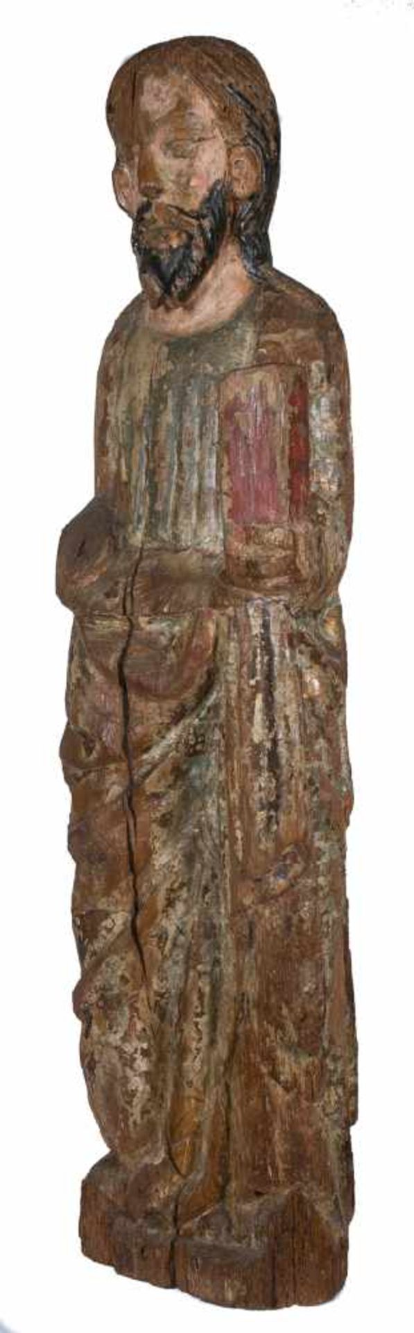 "Saint". Carved and polychromed wooden sculpture. Romanesque. Catalan School. 13th century.. - Bild 4 aus 7