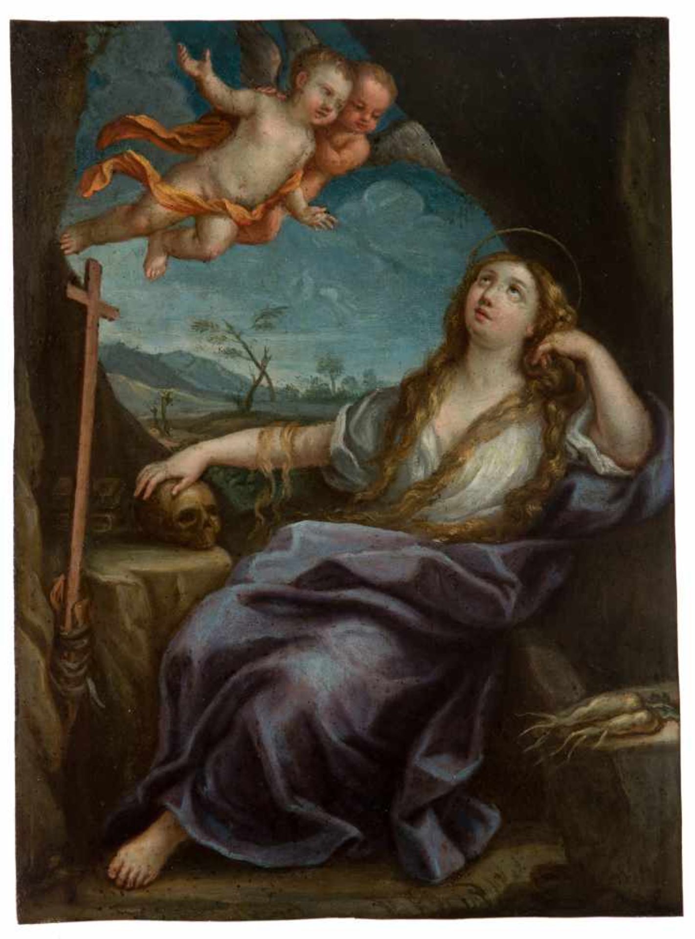 Italian School. Circa 1600."Mary Magdalene"Oil on copper. 31 x 22.8 cm.- - -22.00 % buyer's