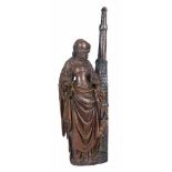 "Saint Barbara". Carved wooden sculpture. Flemish School. Mechelen. Circa 1500.Delicate