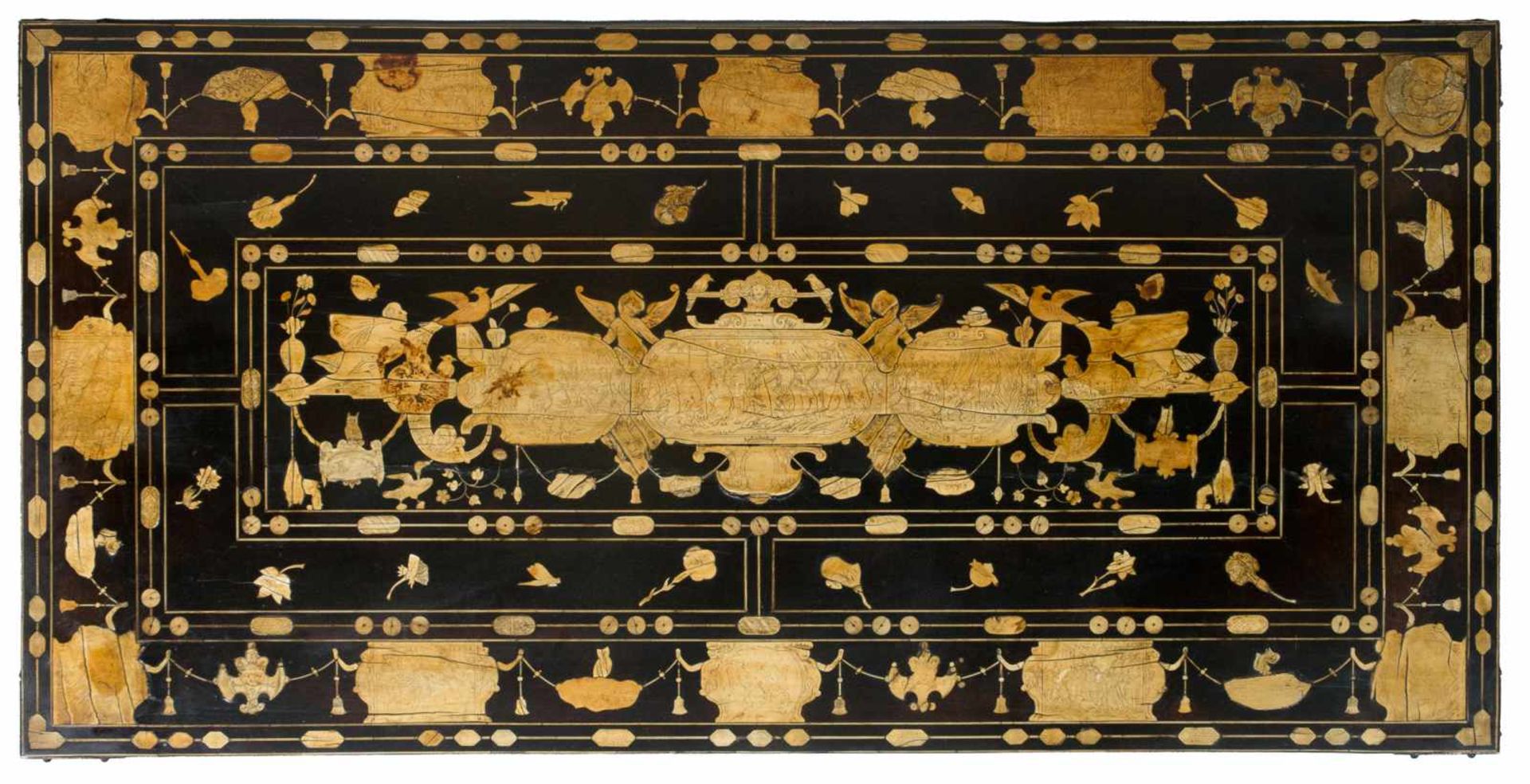 Table veneered in ebony with engraved, inked ivory plates and iron fittings. Naples, Italy. Late - Bild 12 aus 15