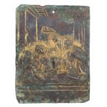 Chased and gilded copper bas-relief in. Italy. Circa 1500.Magnificent bas-relief in which the