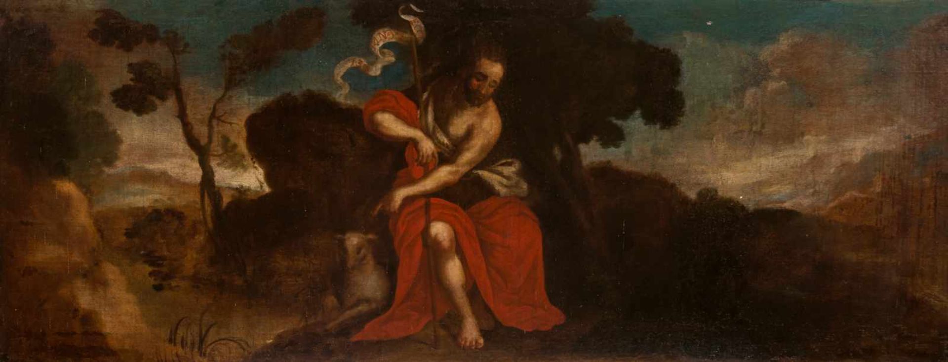17th century Spanish School."Saint John the Baptist"Oil on canvas. Lined. 57 x 146 cm.- - -22.00 %