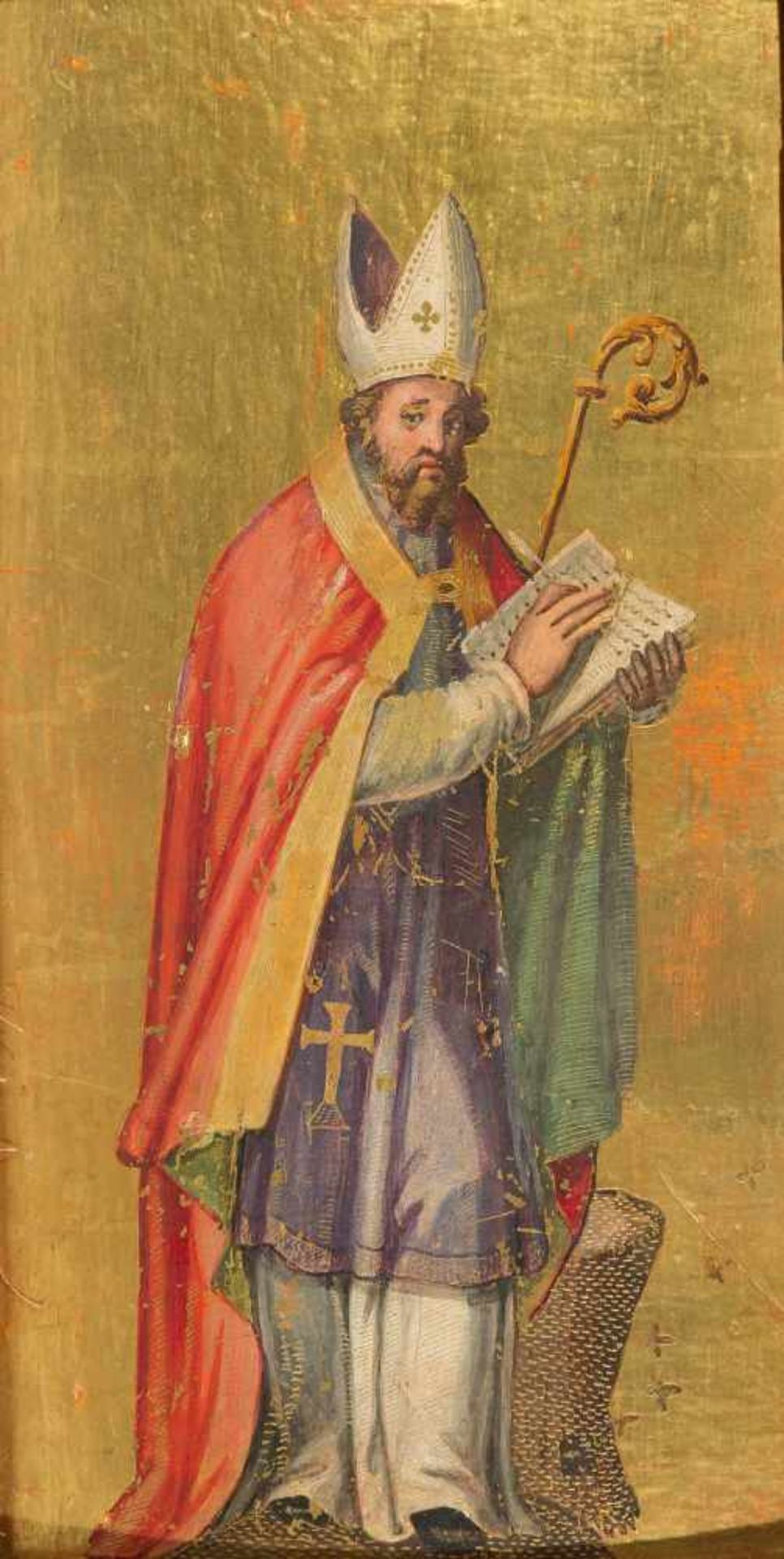 Castilian School."Saint Joseph with the Child" and "Bishop"Pair of oil and gold leaf panel - Bild 3 aus 3