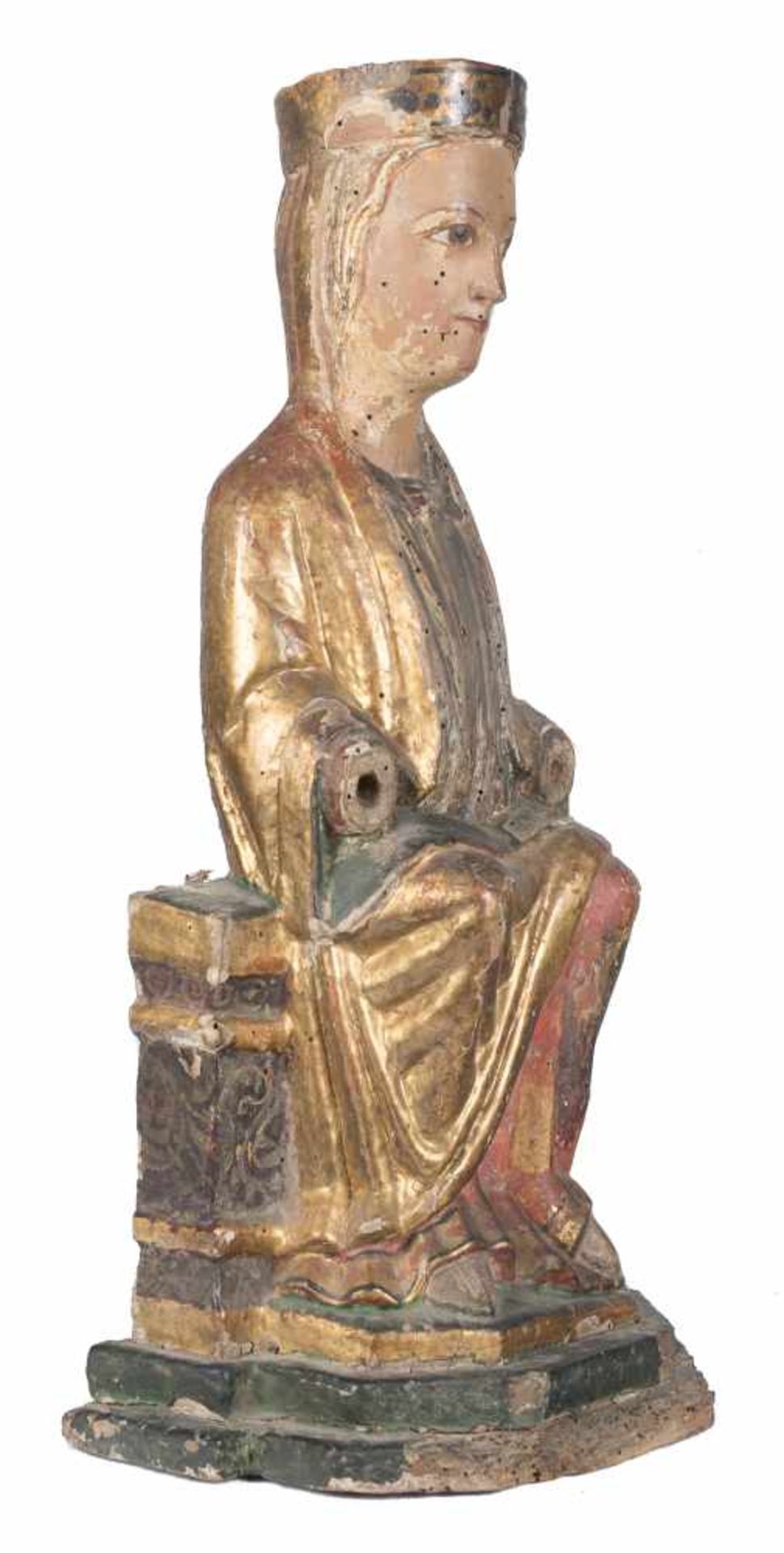 "Seat of Wisdom (Sedes Sapientiae)". Carved and polychromed wooden sculpture. Romanesque. 13th - Bild 4 aus 7