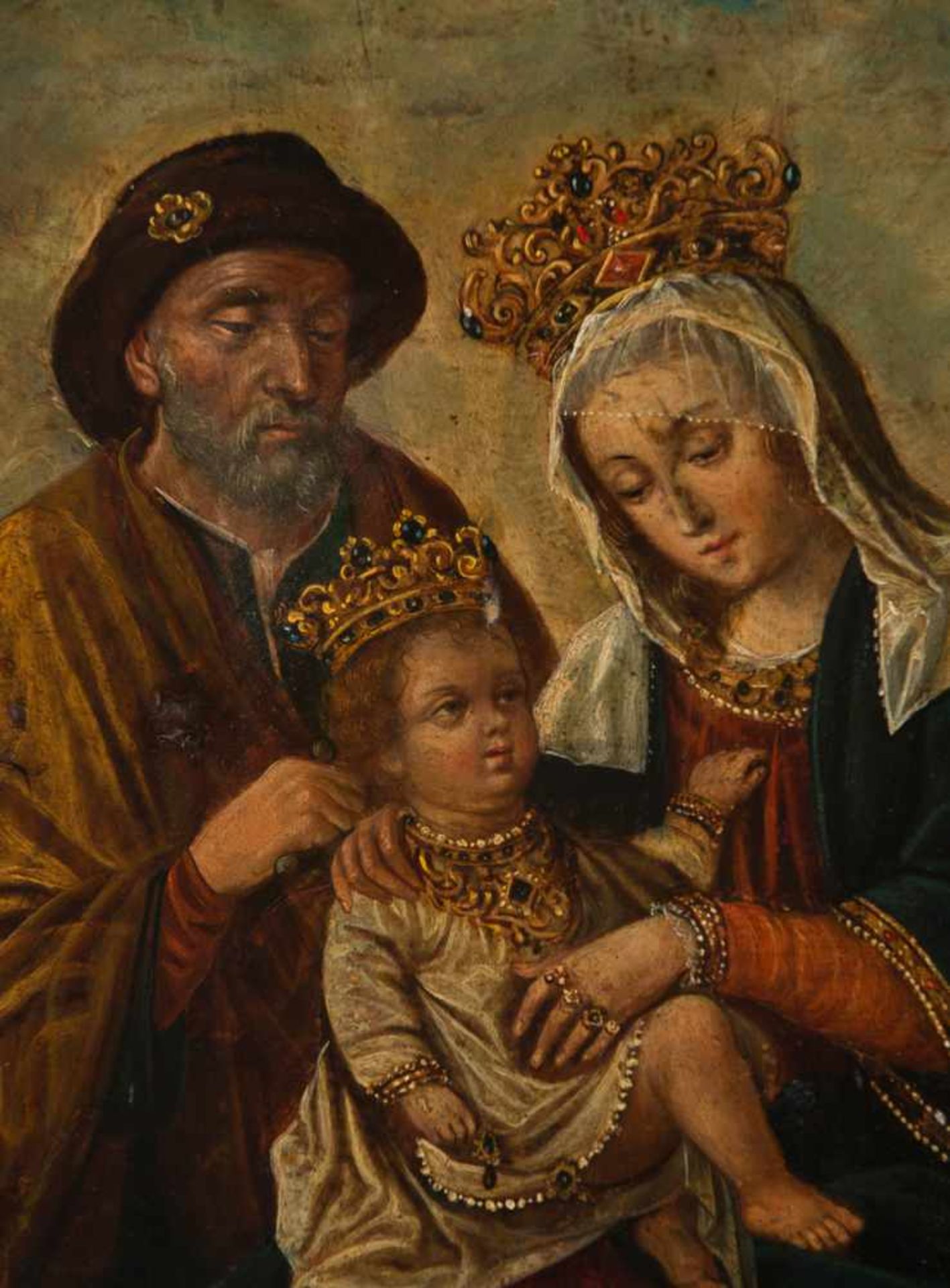 18th century Colonial School. "Holy family"Oil on panel. Carved, polychromed and gilded period - Bild 2 aus 4