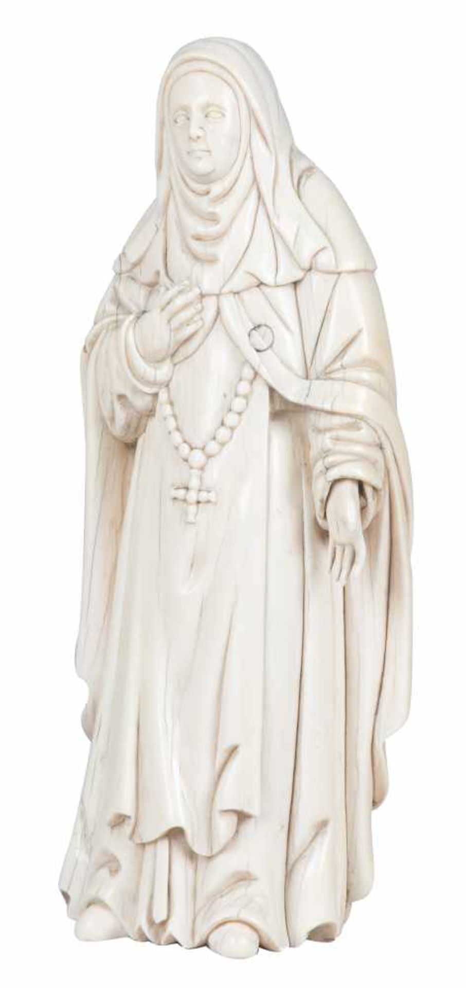 "Saint" Sculpted ivory figure. Colonial. Philippine-Hispanic. 18th century.29.5 x 11 x 9.5 cm. - Bild 3 aus 6