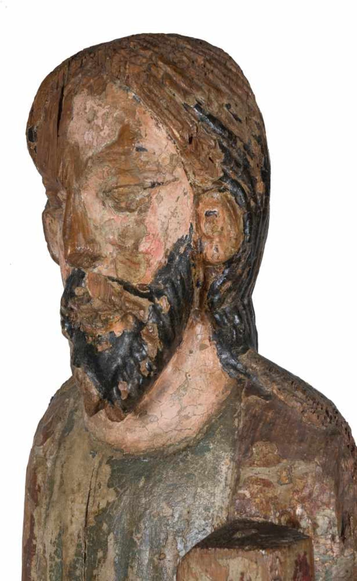 "Saint". Carved and polychromed wooden sculpture. Romanesque. Catalan School. 13th century.. - Bild 5 aus 7