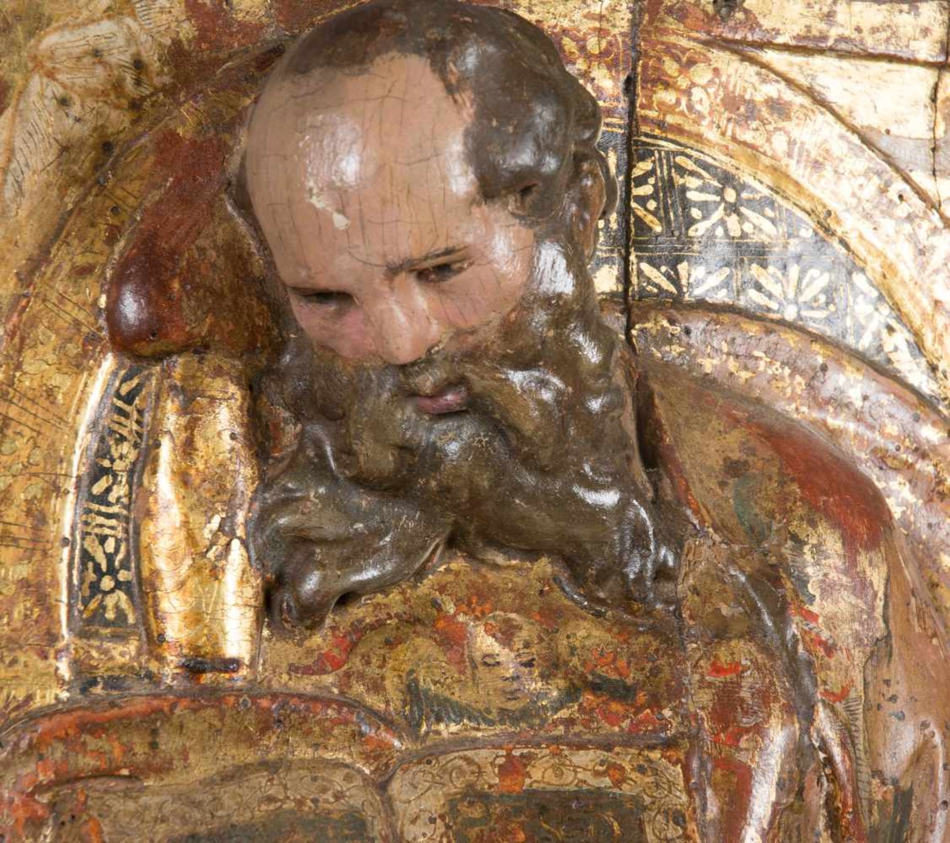 "St. Peter and St. Paul". Pair of carved, gilded and polychromed wooden reliefs. Spanish School. - Bild 7 aus 8
