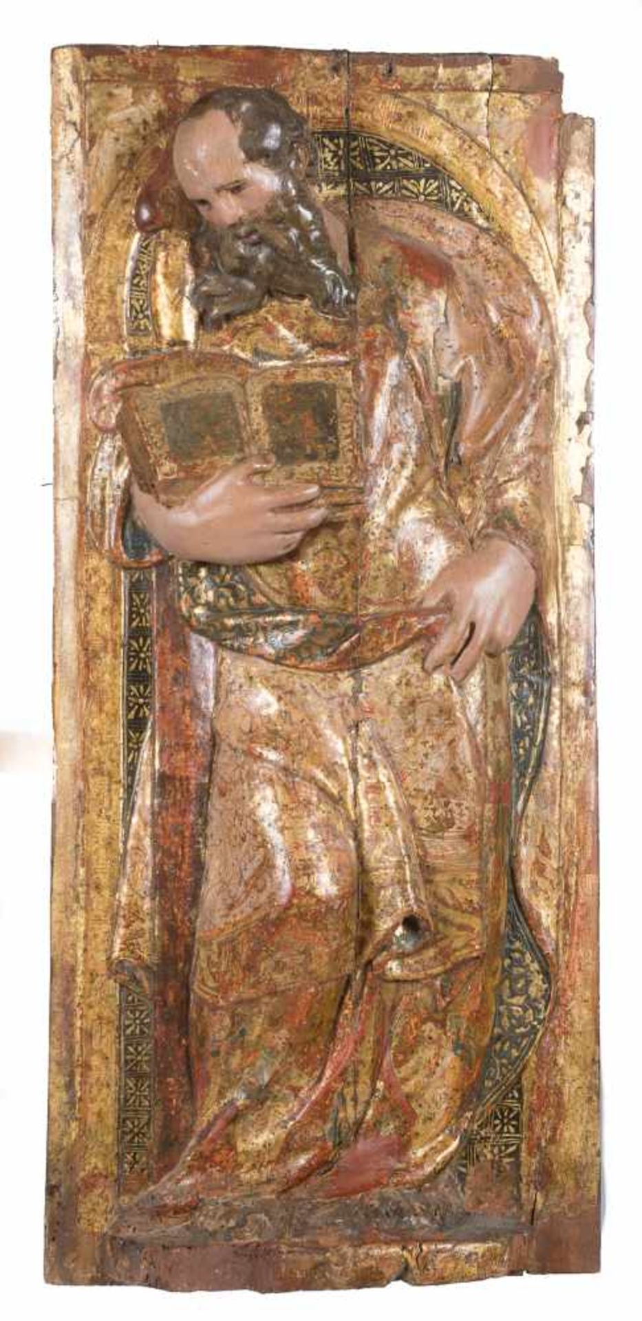 "St. Peter and St. Paul". Pair of carved, gilded and polychromed wooden reliefs. Spanish School. - Bild 5 aus 8