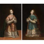 Early 17th century Spanish School."Pair of Saints at prayer"Oil on canvas. Lined. 126 x 76 cm.