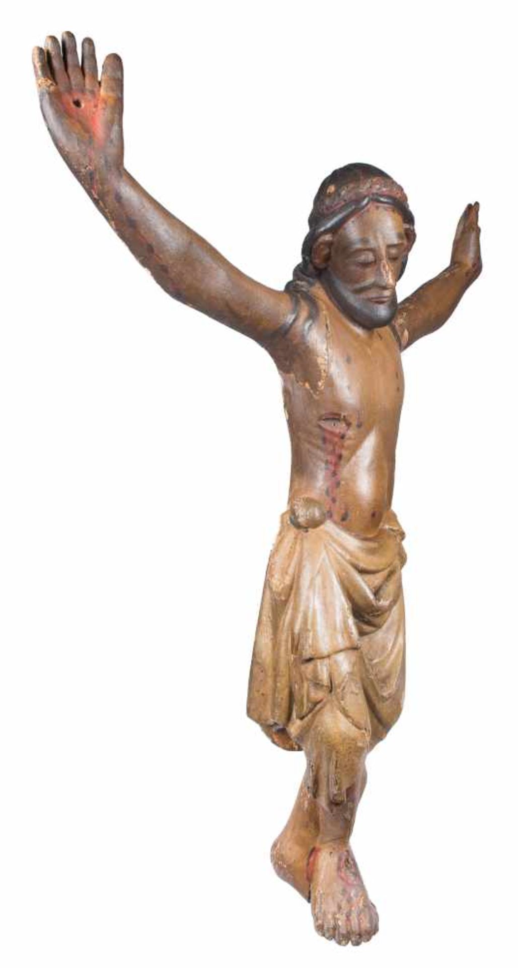 "Christ in Majesty". Carved and polychrome wooden sculpture. 13th - 14th century.It has several - Bild 4 aus 7