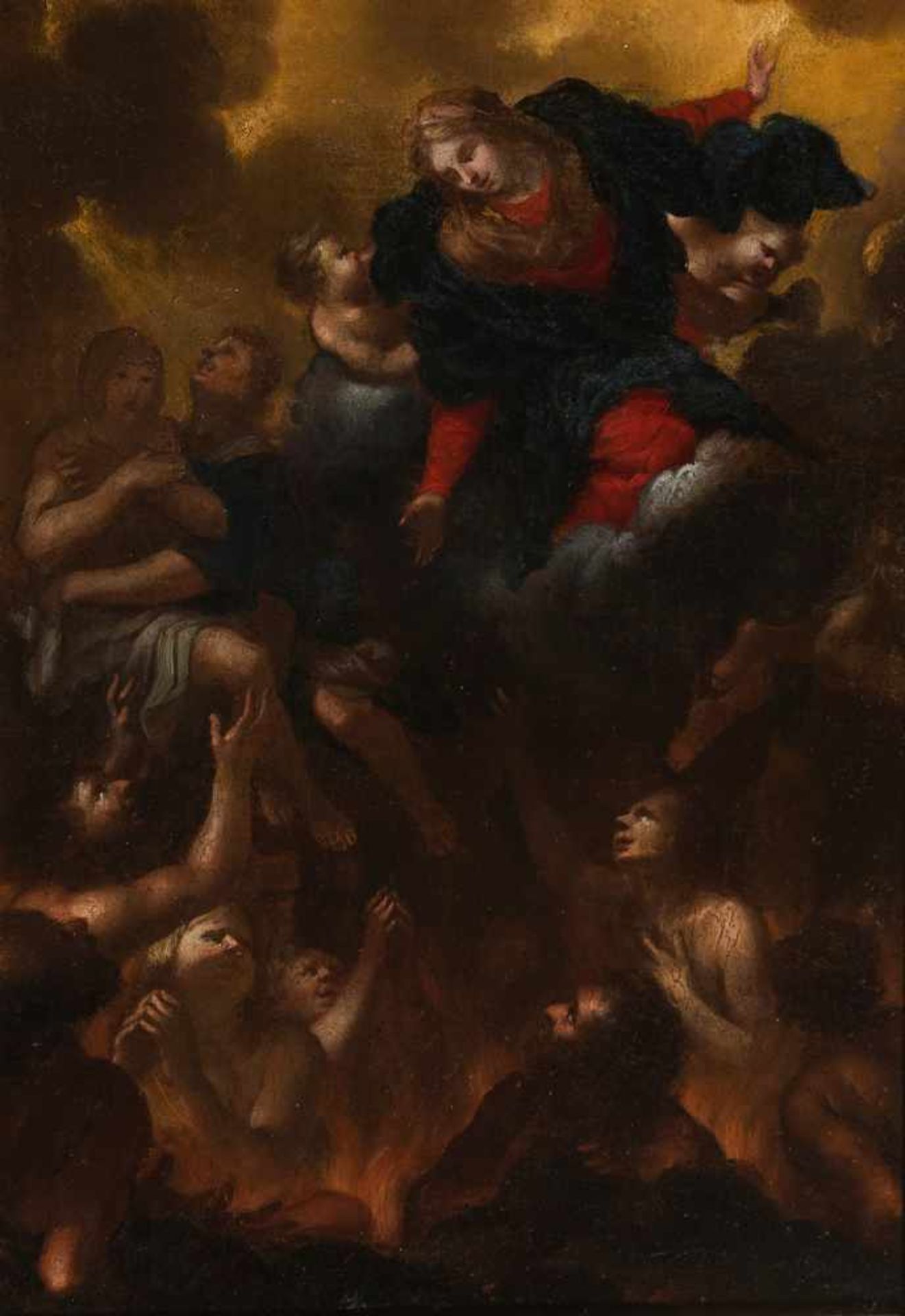 Second half of the 17th century Italian School."The Virgin Mary with Souls in Purgatory"Oil on