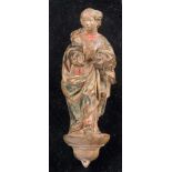 "Virgin Mary". Small sculpture in carved and polychromed wood. Granada. Circa 1600.Height: 14.5 cm.-