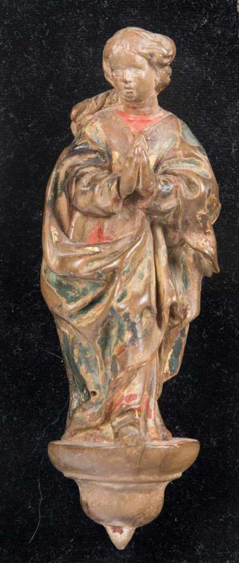 "Virgin Mary". Small sculpture in carved and polychromed wood. Granada. Circa 1600.Height: 14.5 cm.-