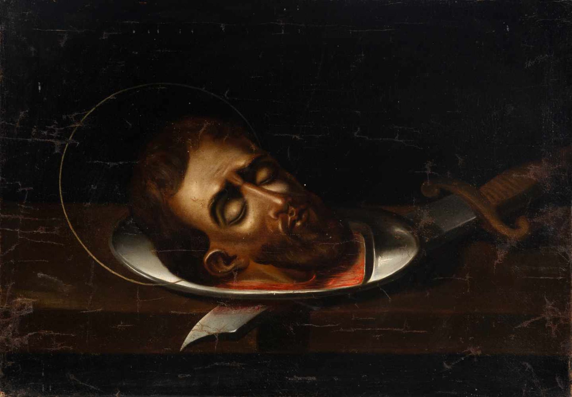 18th century Spanish School"Head of St. John the Baptist"Oil on canvas. 50 x 71.5 cm.- - -22.00 %