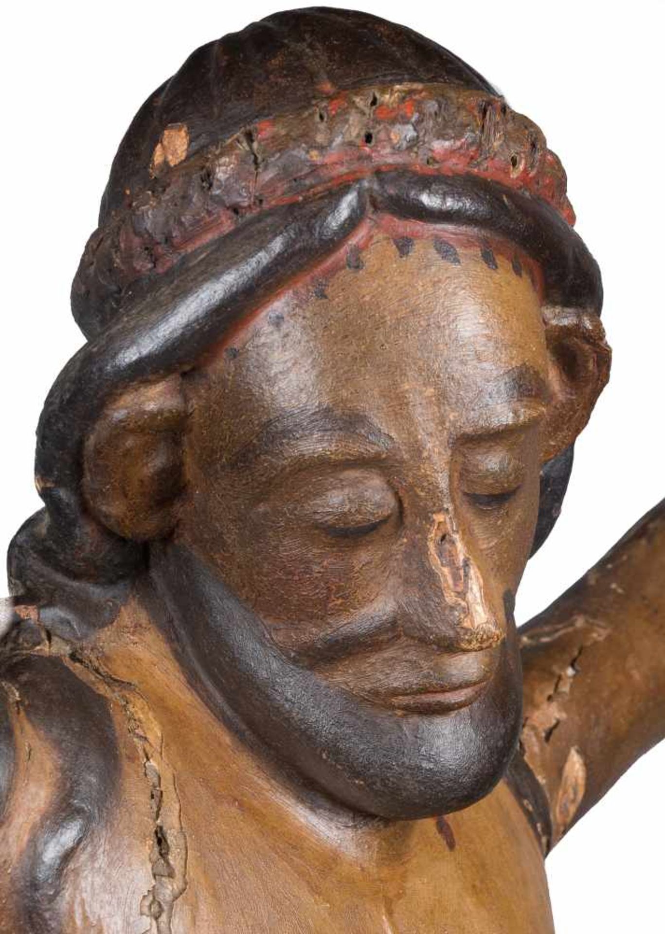 "Christ in Majesty". Carved and polychrome wooden sculpture. 13th - 14th century.It has several - Bild 5 aus 7