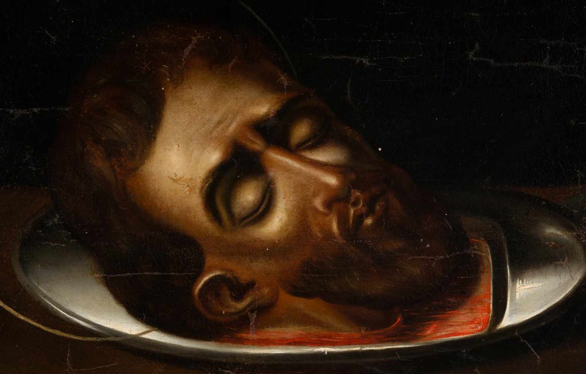 18th century Spanish School"Head of St. John the Baptist"Oil on canvas. 50 x 71.5 cm.- - -22.00 % - Bild 2 aus 3
