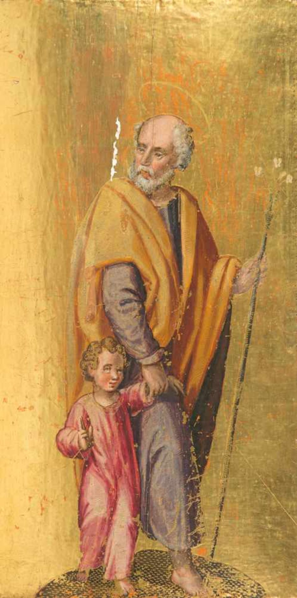 Castilian School."Saint Joseph with the Child" and "Bishop"Pair of oil and gold leaf panel - Bild 2 aus 3