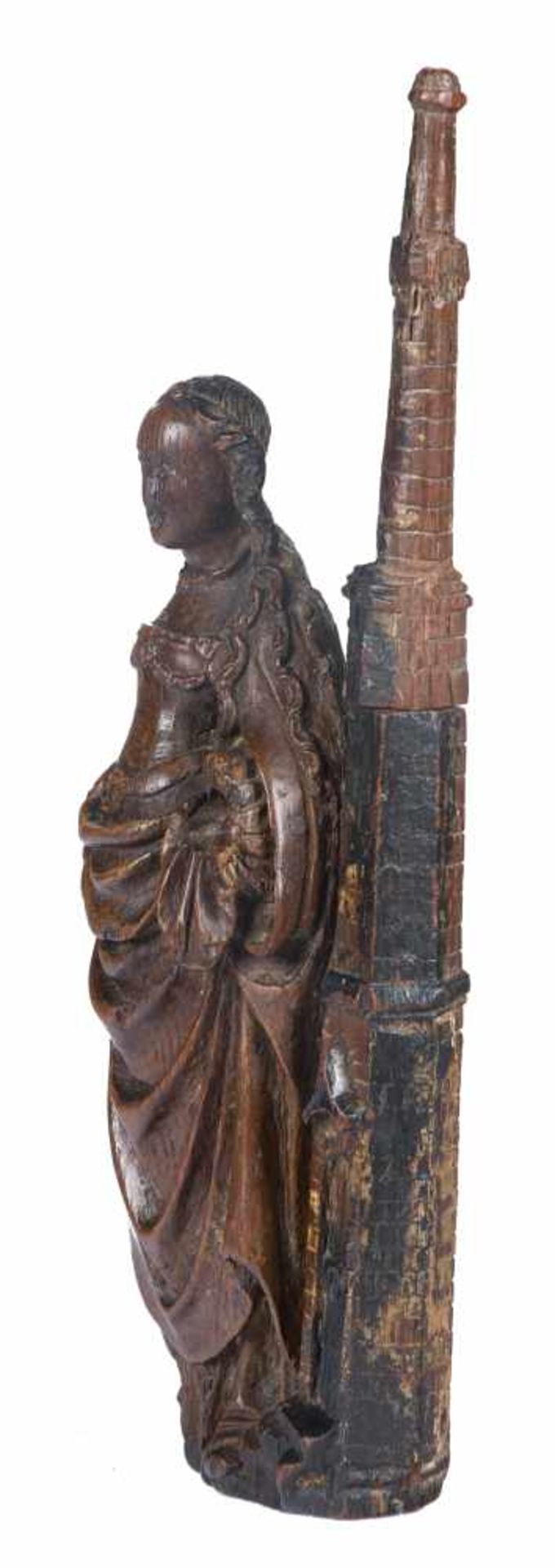 "Saint Barbara". Carved wooden sculpture. Flemish School. Mechelen. Circa 1500.Delicate - Bild 3 aus 5