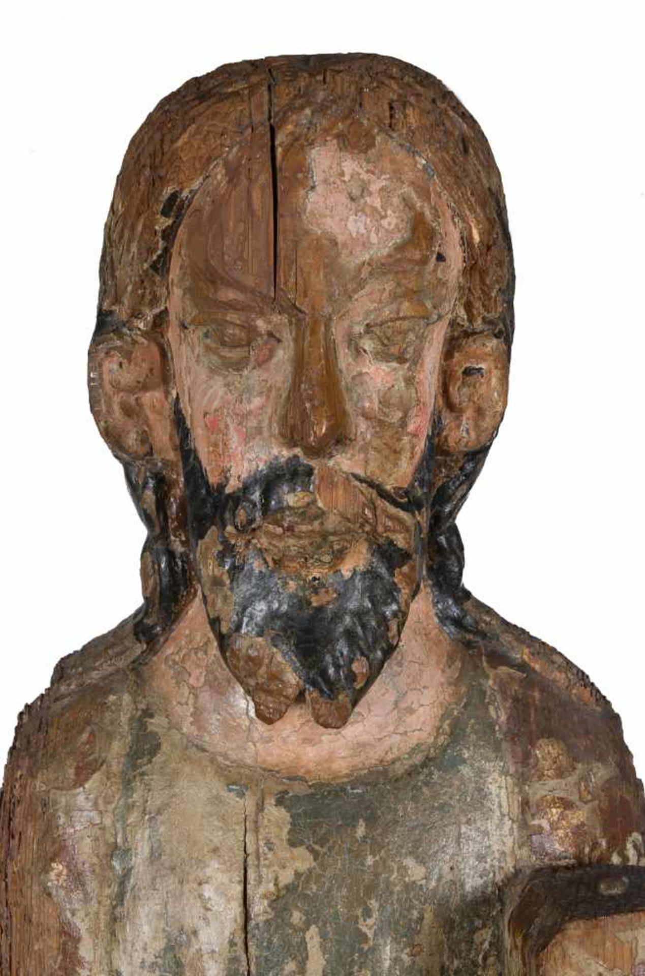 "Saint". Carved and polychromed wooden sculpture. Romanesque. Catalan School. 13th century.. - Bild 2 aus 7