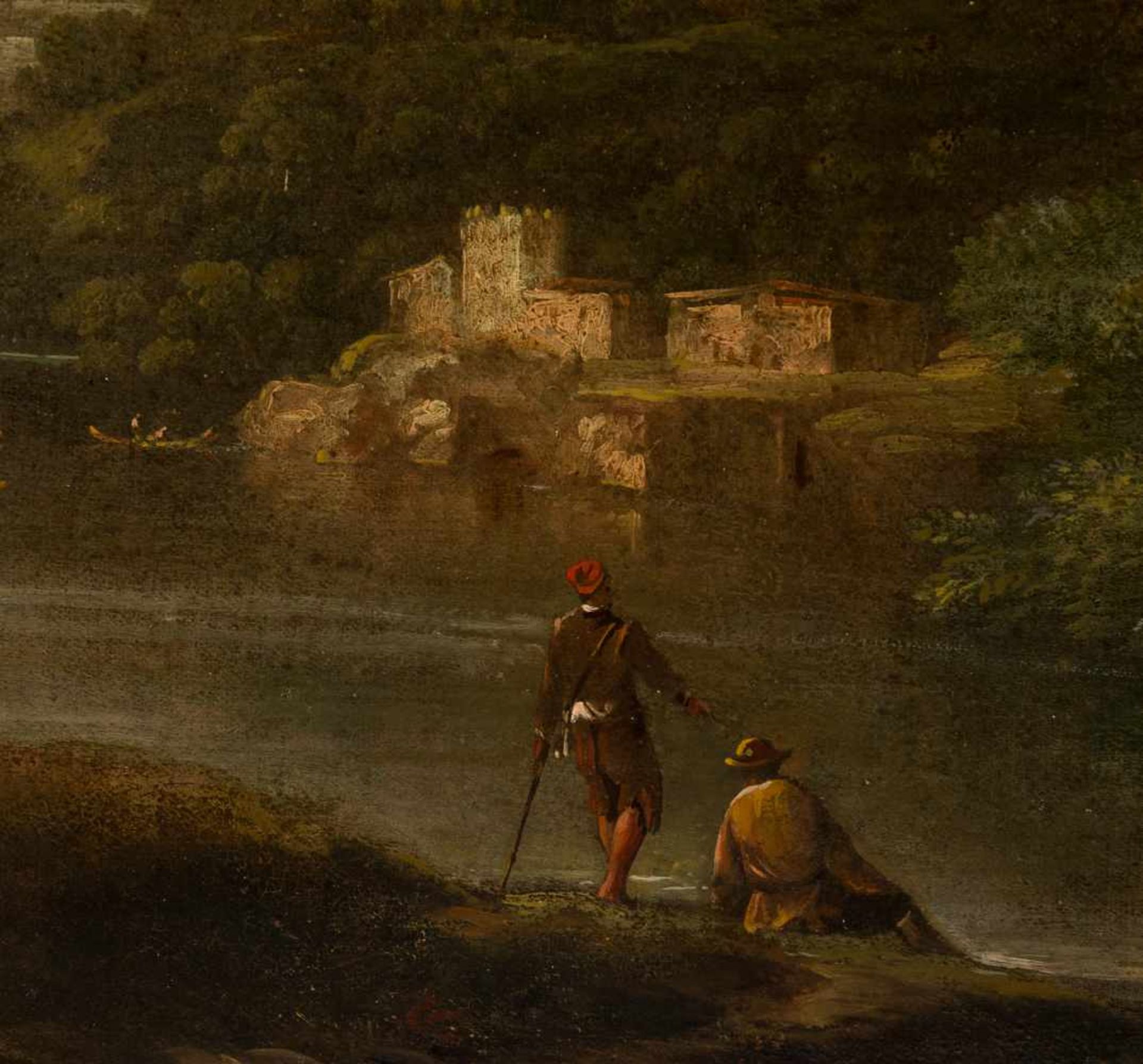 Attributed to Gaspard Dughet (Rome, 1615 - 1675)"Landscape with river"Oil on canvas. 90 x 125 cm. - Bild 2 aus 5