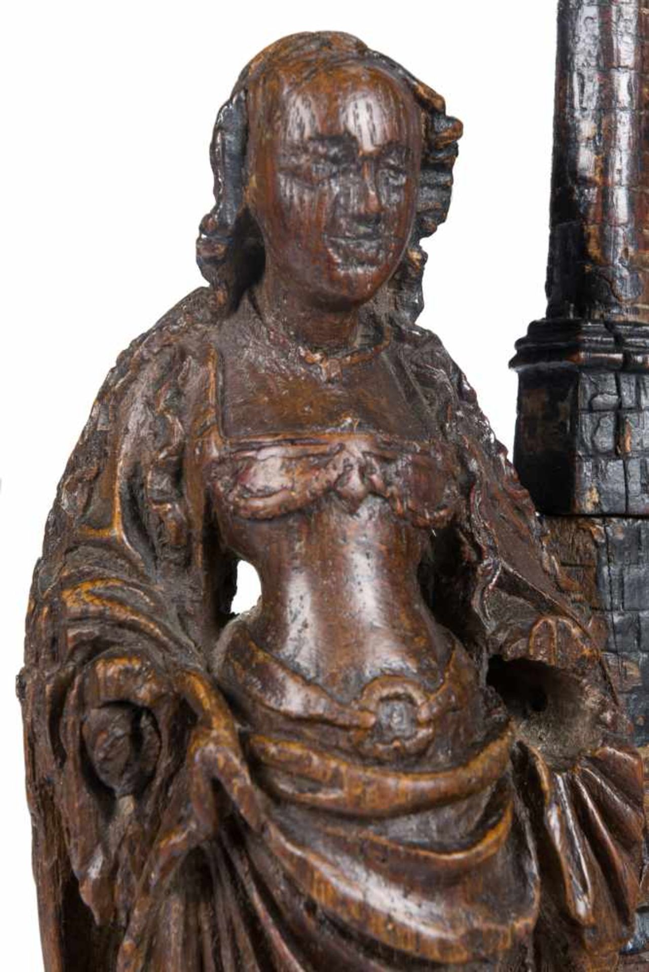 "Saint Barbara". Carved wooden sculpture. Flemish School. Mechelen. Circa 1500.Delicate - Bild 5 aus 5