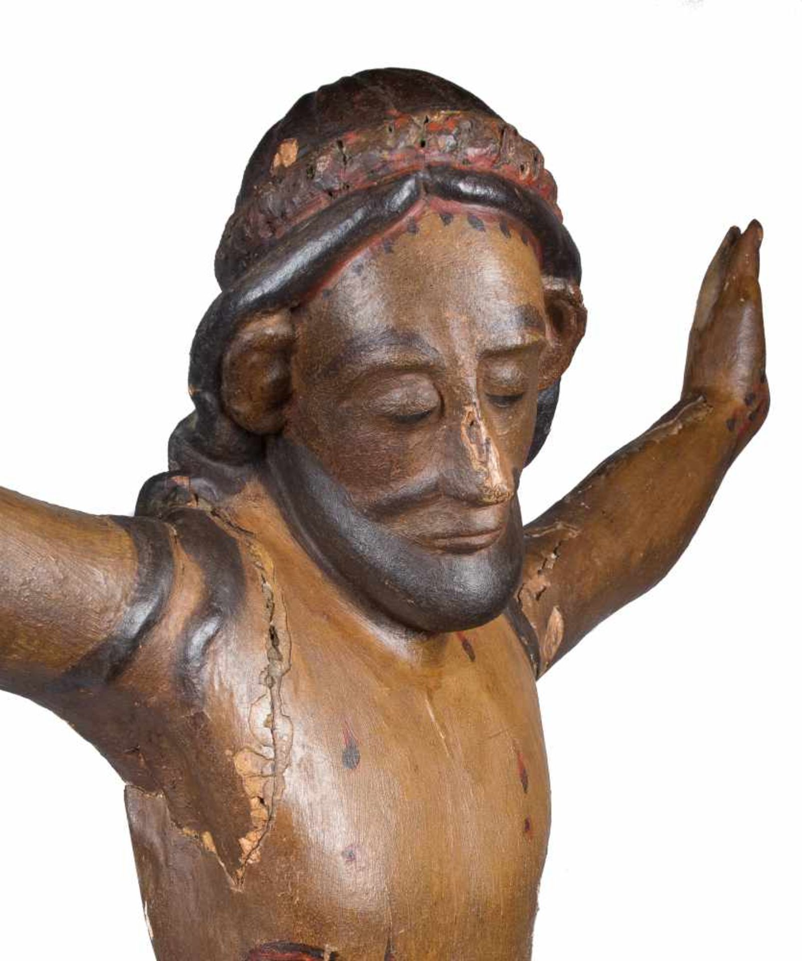"Christ in Majesty". Carved and polychrome wooden sculpture. 13th - 14th century.It has several - Bild 6 aus 7