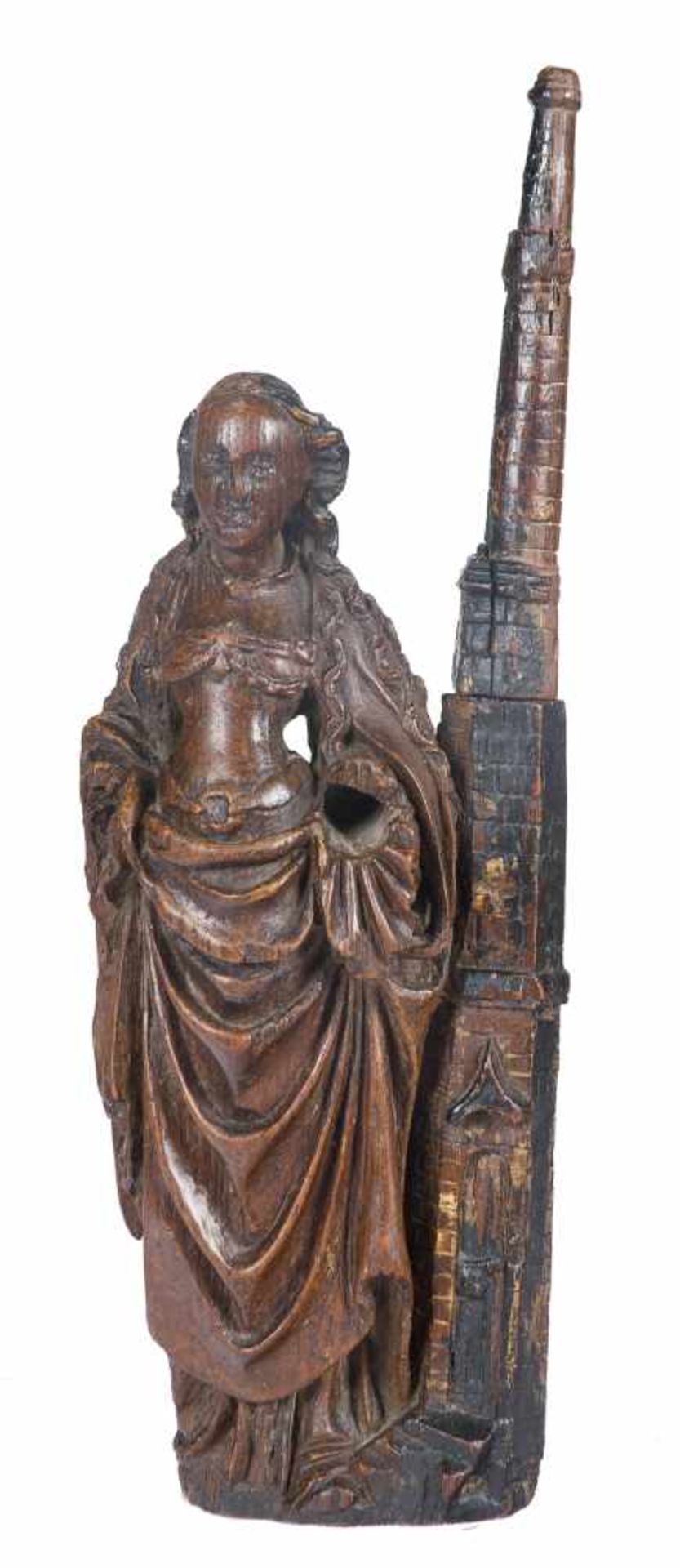 "Saint Barbara". Carved wooden sculpture. Flemish School. Mechelen. Circa 1500.Delicate - Bild 2 aus 5