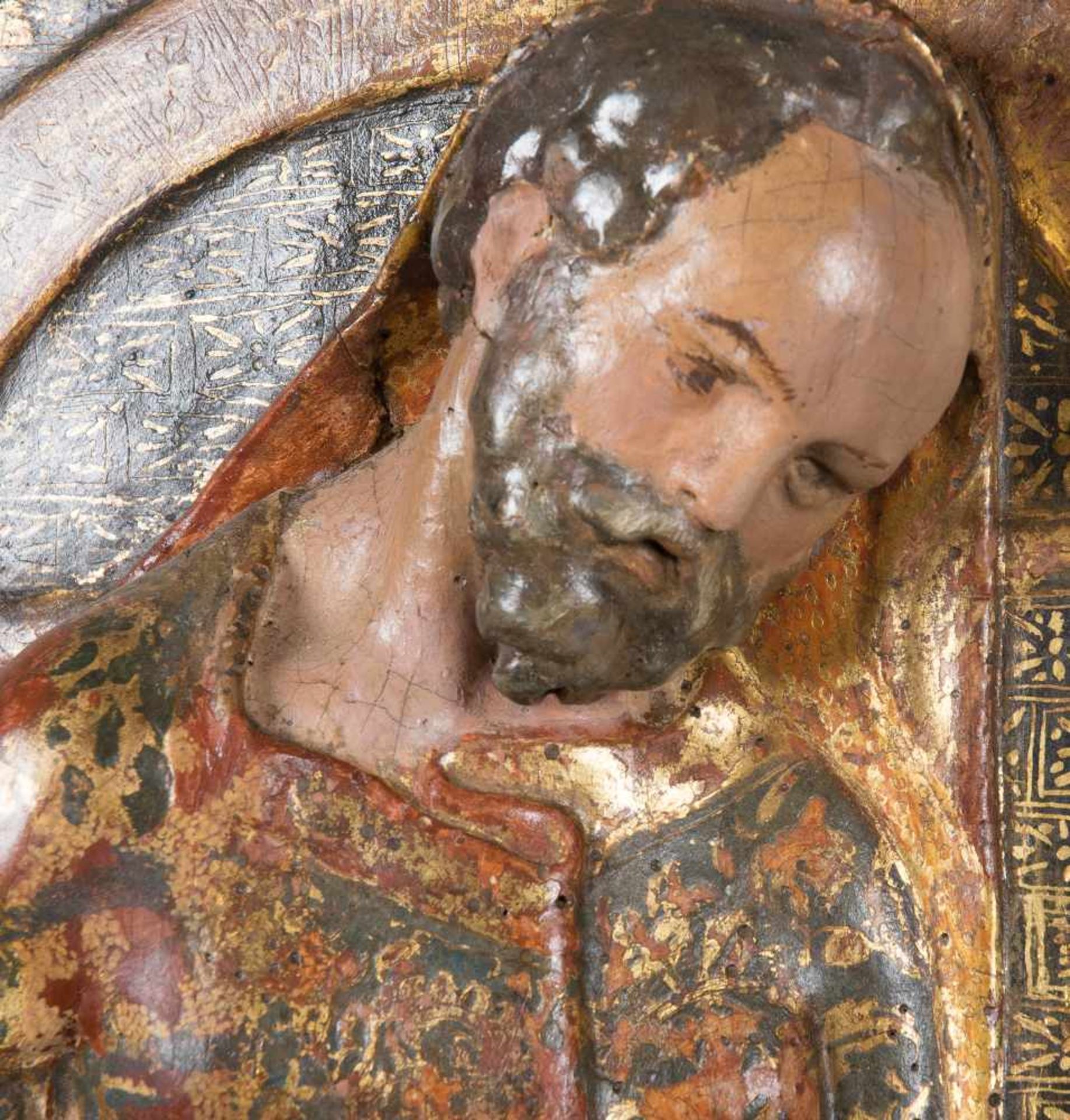 "St. Peter and St. Paul". Pair of carved, gilded and polychromed wooden reliefs. Spanish School. - Bild 8 aus 8