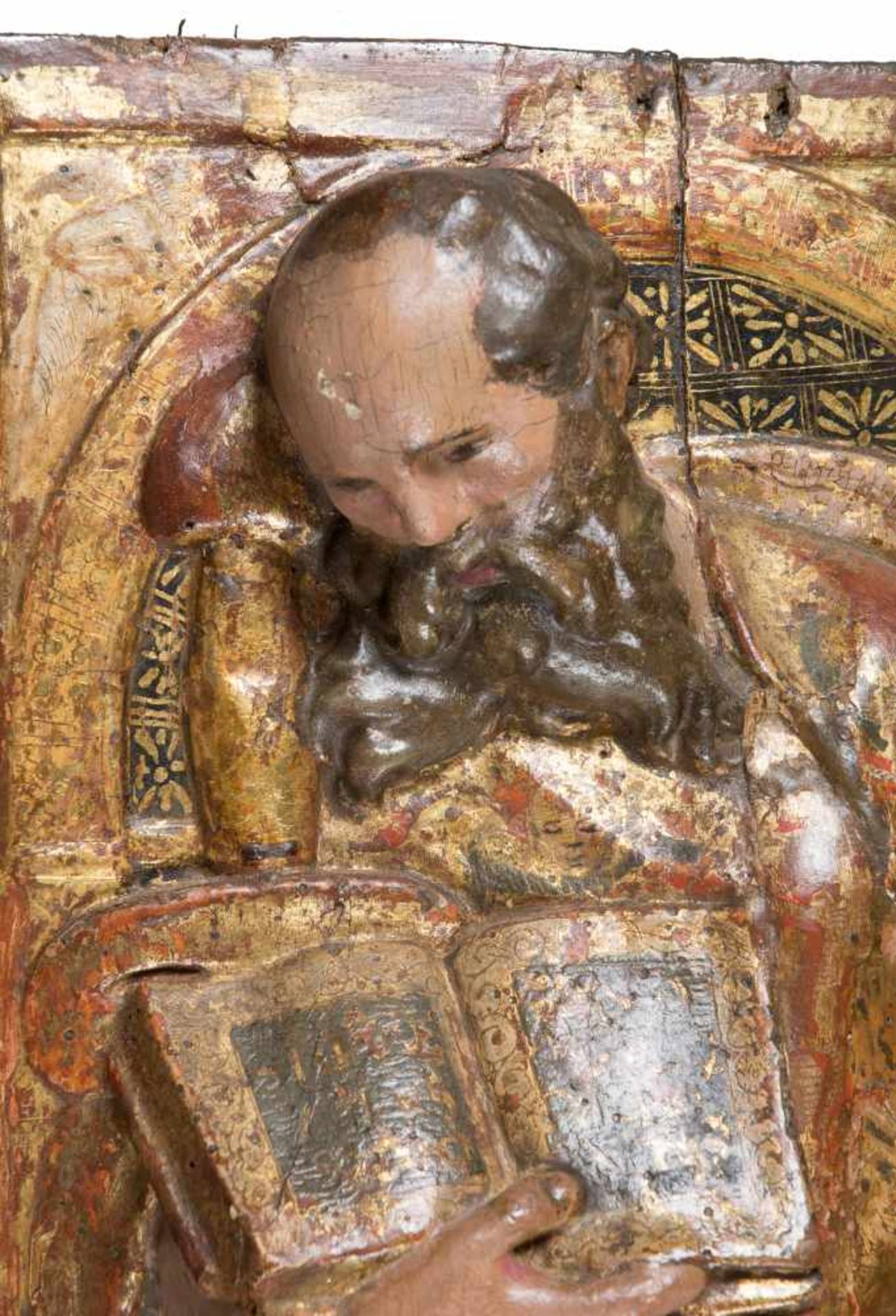 "St. Peter and St. Paul". Pair of carved, gilded and polychromed wooden reliefs. Spanish School. - Bild 3 aus 8