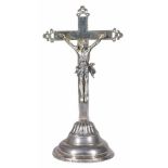 Silver crucifix. Colonial. Guatemala. 18th century.With the inscription on the base: "a mi