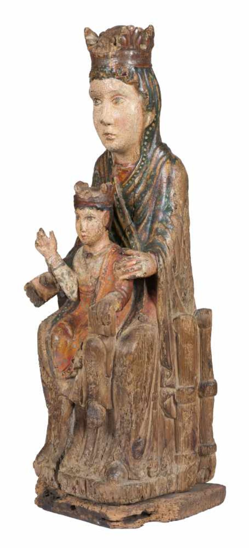 Seat of Wisdom (Sedes Sapientiae)". Carved and polychromed wooden sculpture. Catalan School. - Bild 3 aus 8