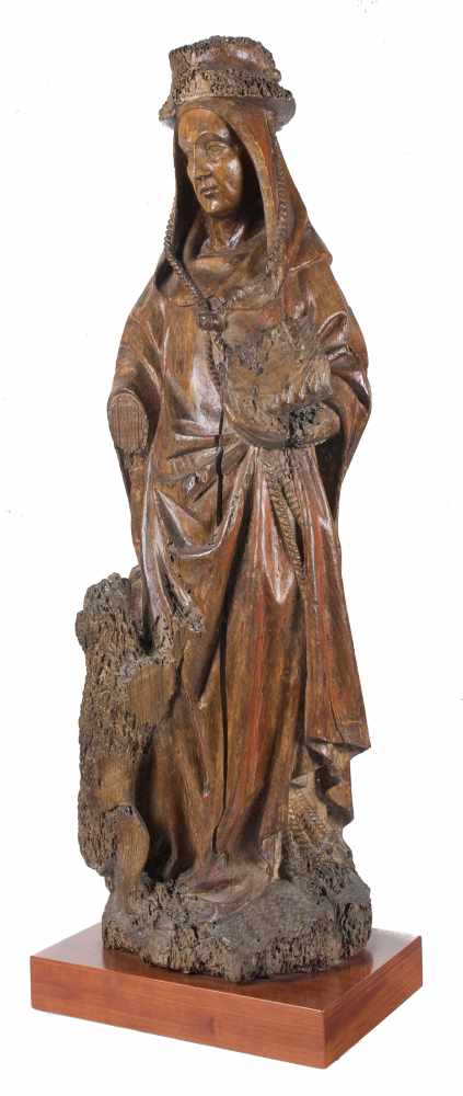 "Saint Jerome". Carved wooden sculpture with polychrome residue. Flemish School. Gothic. Late 15th - Image 3 of 6