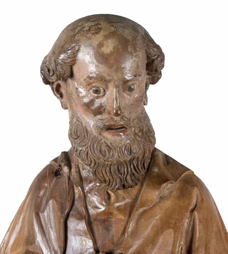 "Saint Peter". Carved oak wood sculpture with polychrome residue. Dutch or German School. Circa - Image 6 of 6