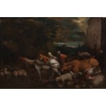 Attributed to Leandro Bassano (Bassano del Grappa, Veneto, 1557 -Venice, 1622)"Pastoral Scene"Oil on