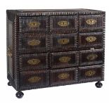 Carved palo santo wooden chest with bronze fittings. Portugal. 18th century.53,5 x 61,5 x 23,5