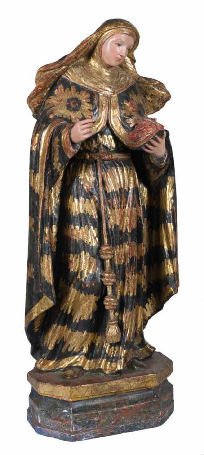 "Saint Rosa of Lima". Carved, gilded, polychromed and estofado wooden sculpture. Colonial. 17th – - Bild 2 aus 6