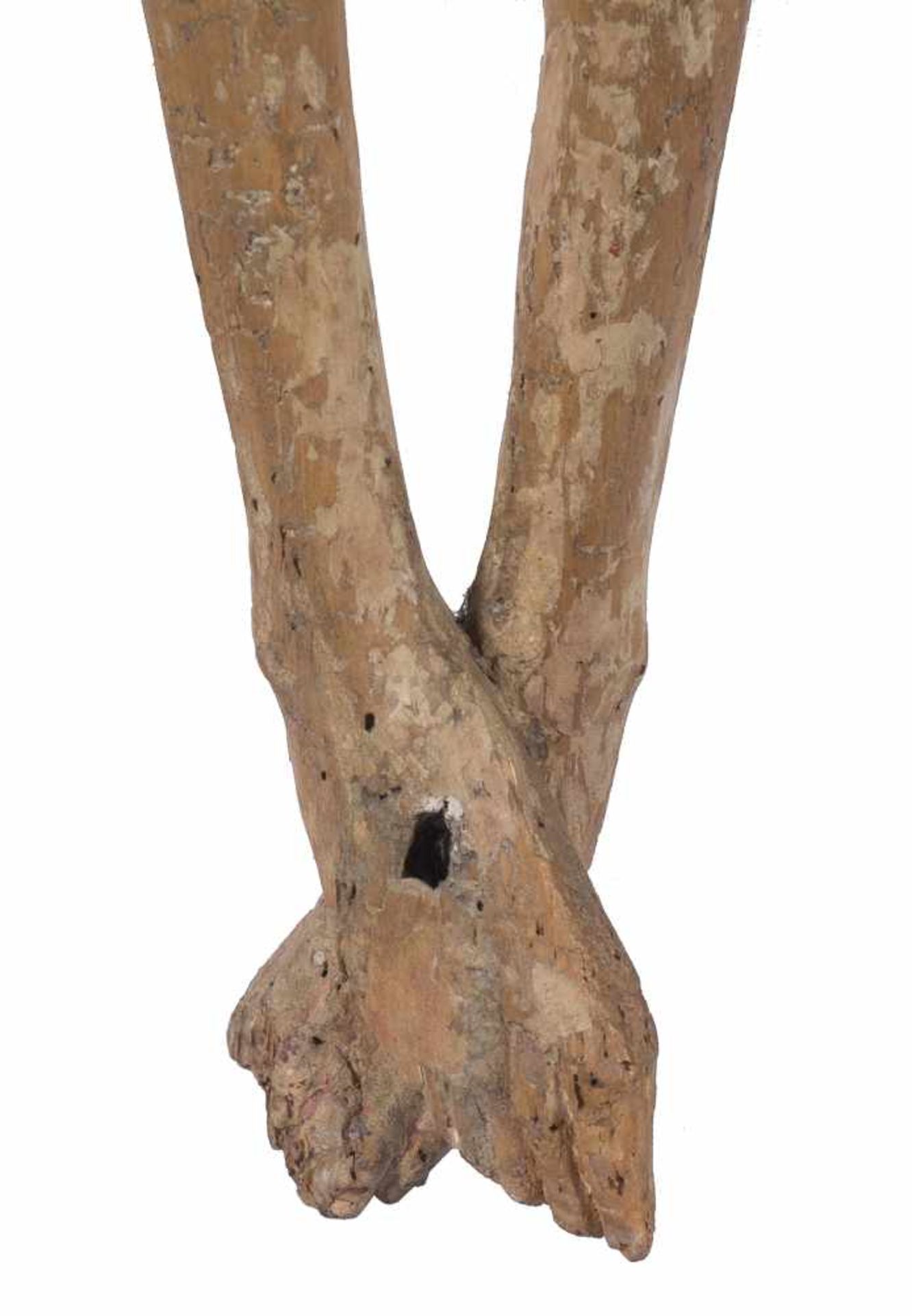 "Christ" Carved wooden sculpture with polychrome residue. Possibly Italian. Gothic. 14th – 15th - Bild 7 aus 9