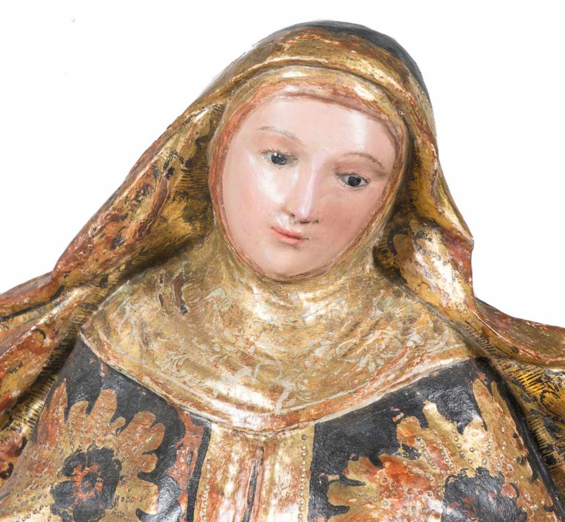 "Saint Rosa of Lima". Carved, gilded, polychromed and estofado wooden sculpture. Colonial. 17th – - Bild 5 aus 6