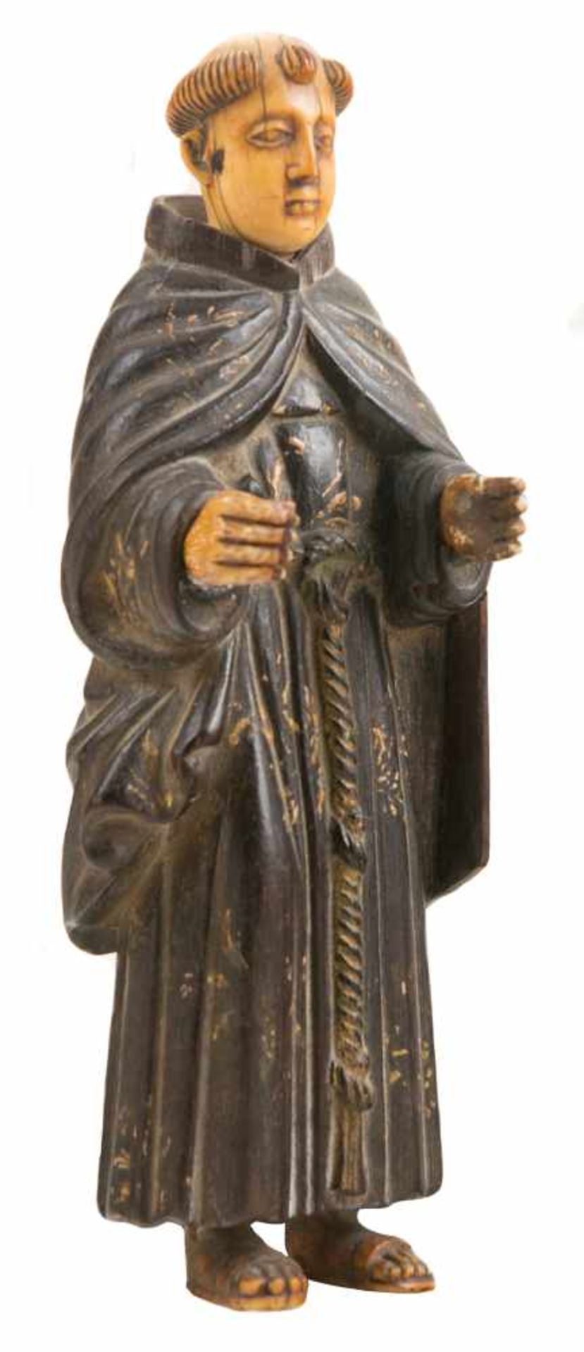 "Franciscan monk” Sculpted wood and ivory figure. Indo-Portuguese. 17th – 18th century.Height: 20, - Bild 2 aus 2