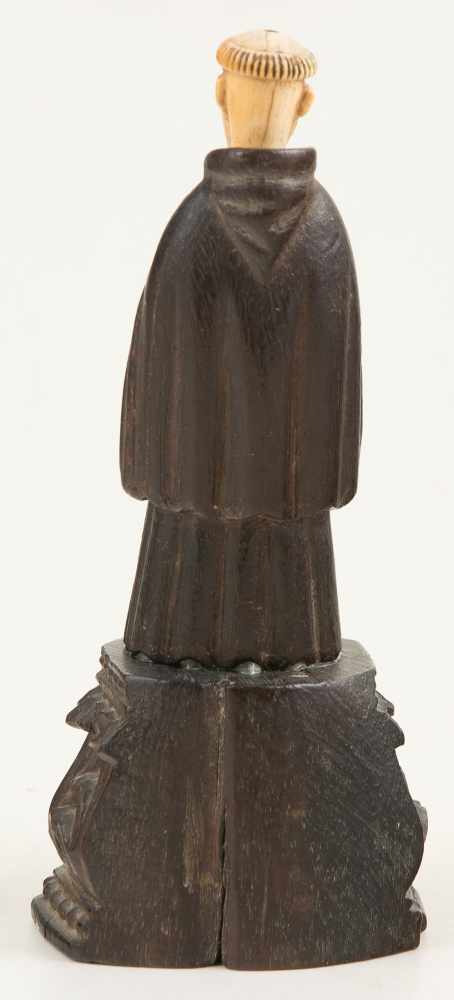 "Franciscan monk” Sculpted wood and ivory figure. Indo-Portuguese. 17th – 18th century.Total height: - Image 2 of 2
