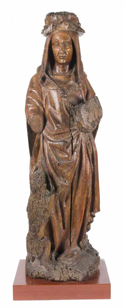 "Saint Jerome". Carved wooden sculpture with polychrome residue. Flemish School. Gothic. Late 15th - Image 2 of 6