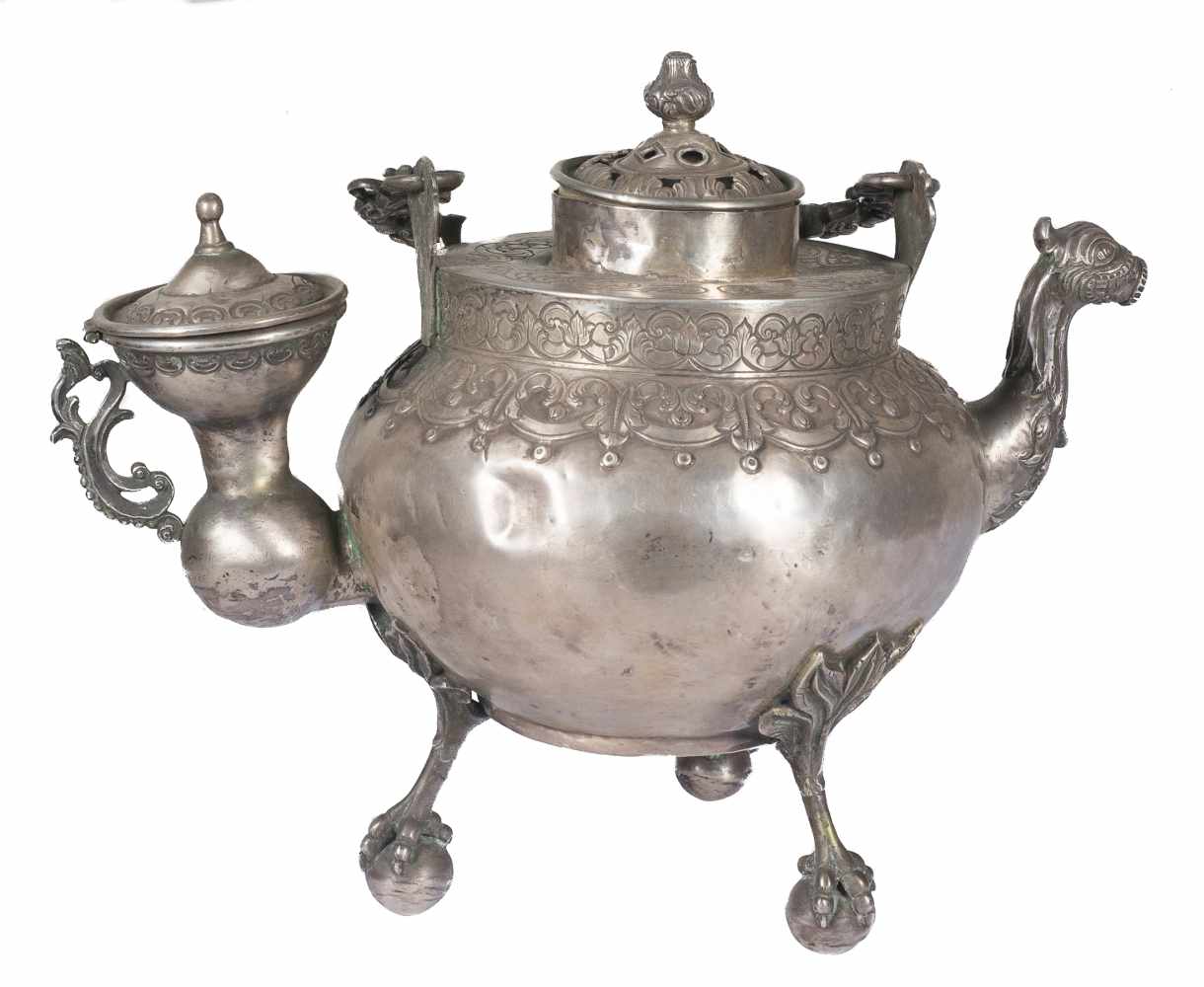 "Pava or Pavo Hornillo" (mate kettle). Hammered silver figure, cast, embossed and chased. Upper - Image 2 of 4