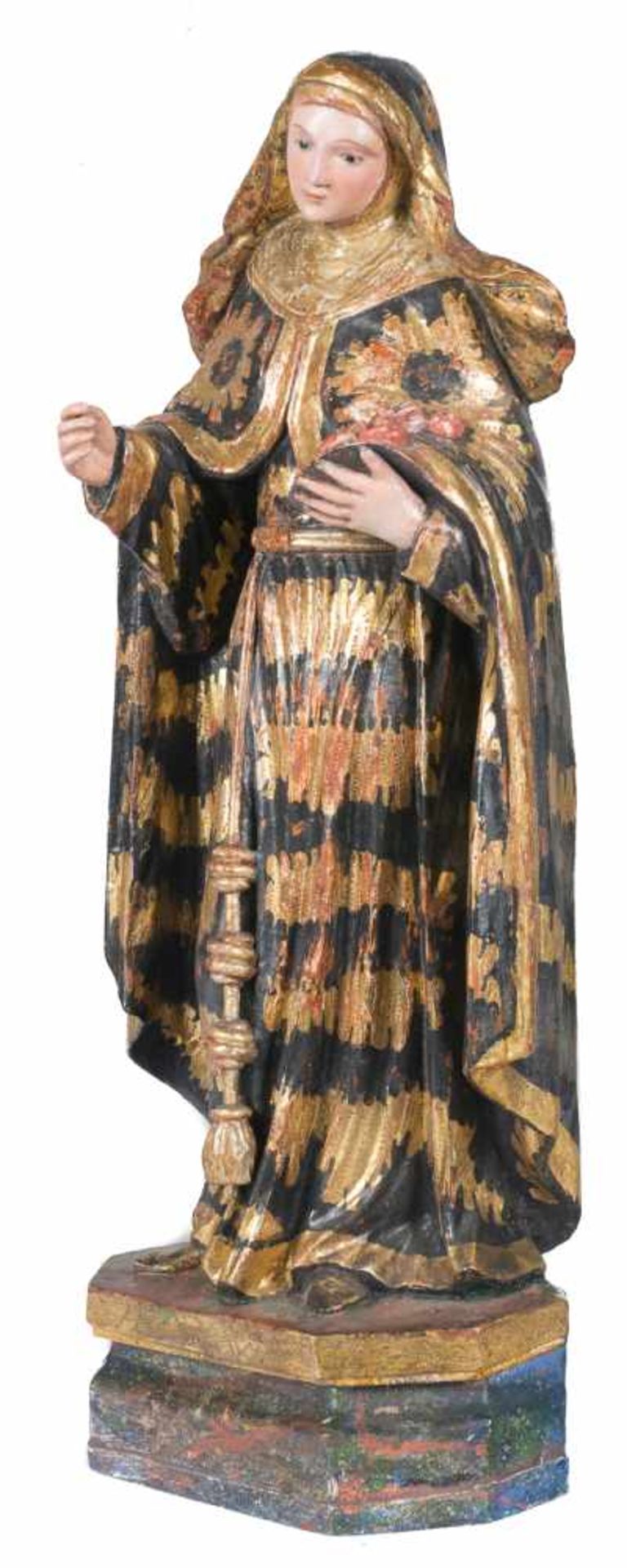 "Saint Rosa of Lima". Carved, gilded, polychromed and estofado wooden sculpture. Colonial. 17th – - Bild 3 aus 6