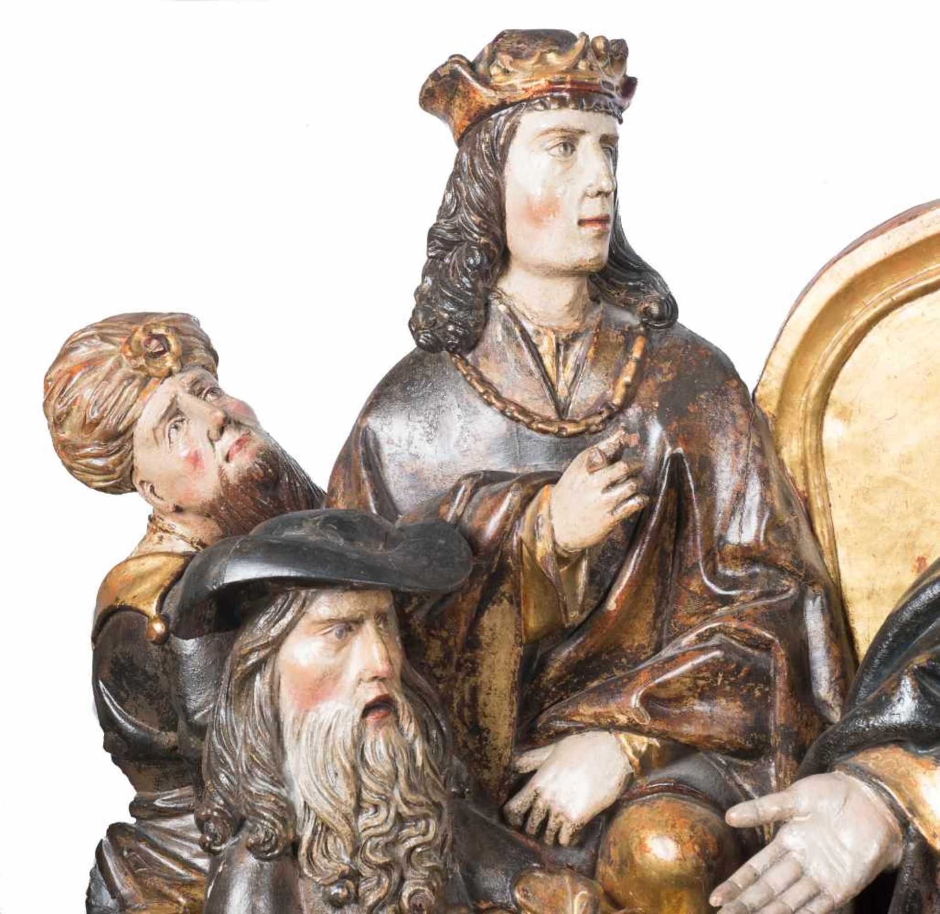 Magnificent carved, gilded and polychromed sculptural group. Flemish or German School. Limburg or - Bild 18 aus 22