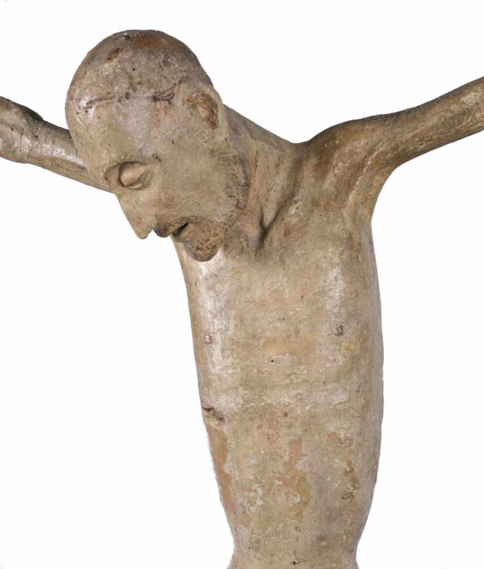 "Christ" Carved wooden sculpture with polychrome residue. Possibly Italian. Gothic. 14th – 15th - Bild 3 aus 9