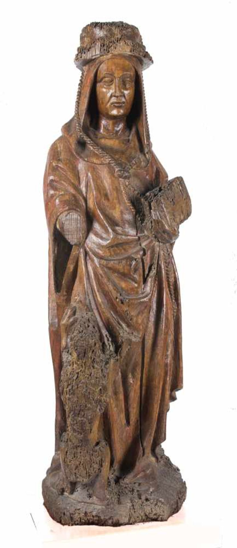 "Saint Jerome". Carved wooden sculpture with polychrome residue. Flemish School. Gothic. Late 15th
