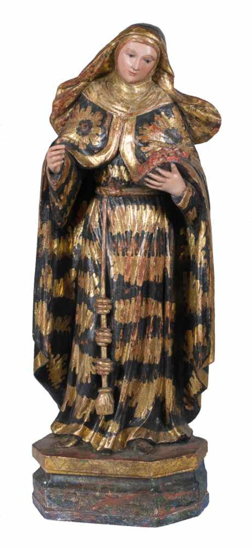 "Saint Rosa of Lima". Carved, gilded, polychromed and estofado wooden sculpture. Colonial. 17th –