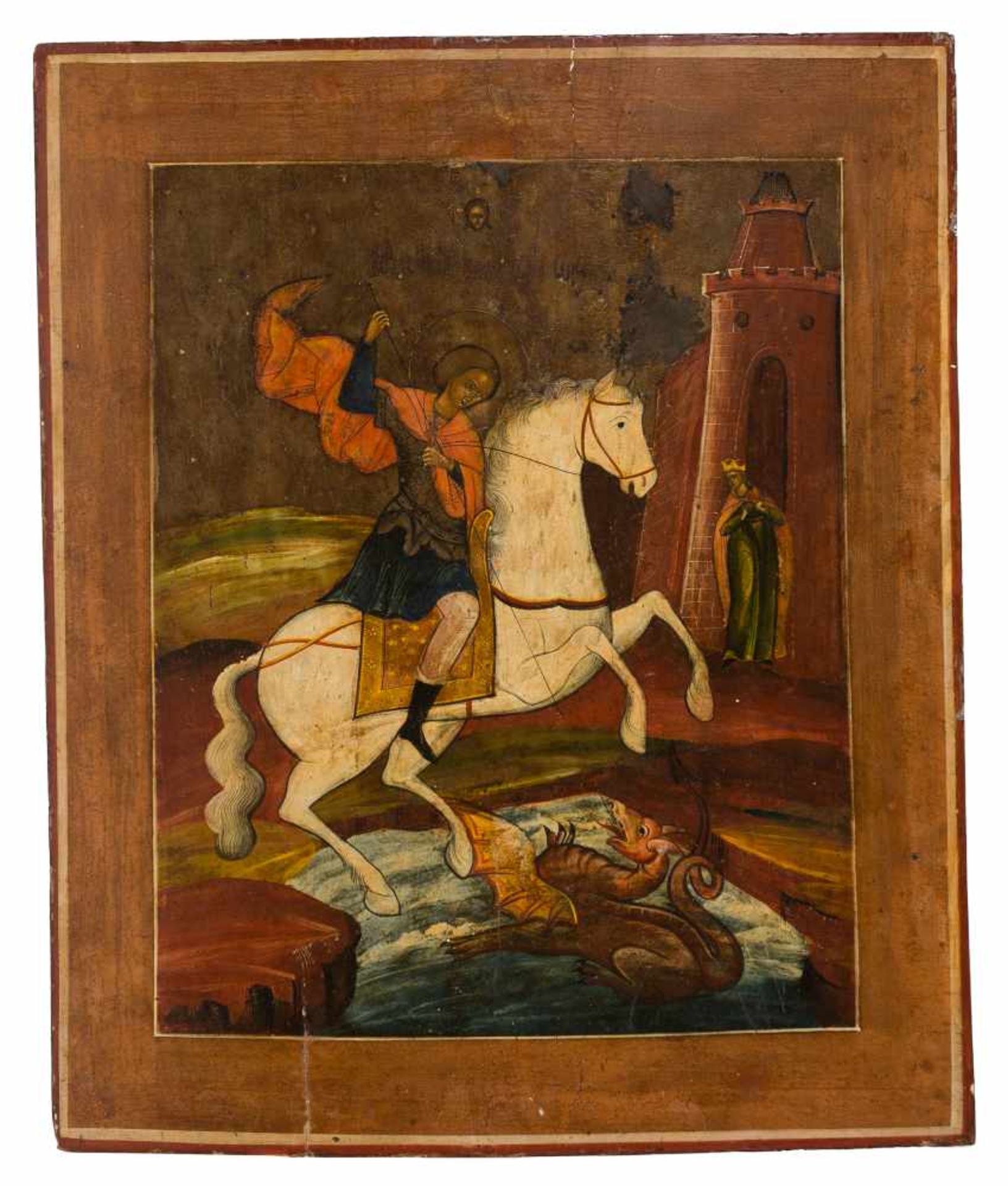 "Saint George" Large Russian icon. 19th century. In the style of Palekh.54 x 44 cm.- - -22.00 %